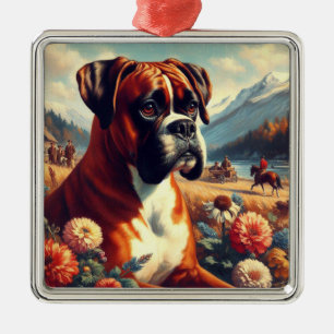 Vintages Boxer-Hundbild Ornament Aus Metall