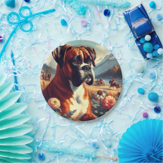 Vintages Boxer-Hundbild Pappteller (Party)
