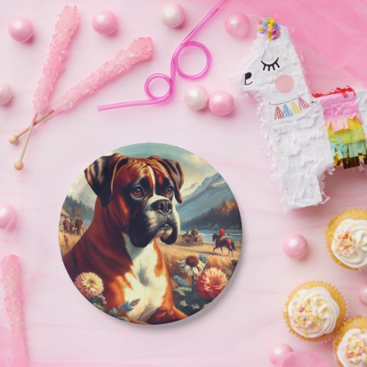 Vintages Boxer-Hundbild Pappteller (Party)