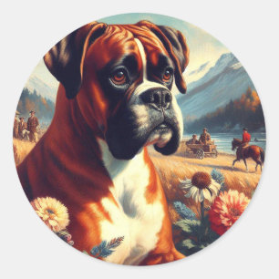 Vintages Boxer-Hundbild Runder Aufkleber