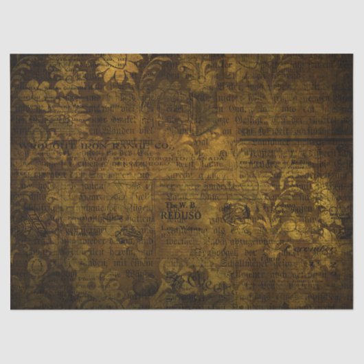 Vintages Brass Gold Grunge Damaskaskript Seidenpapier (Vorderseite)