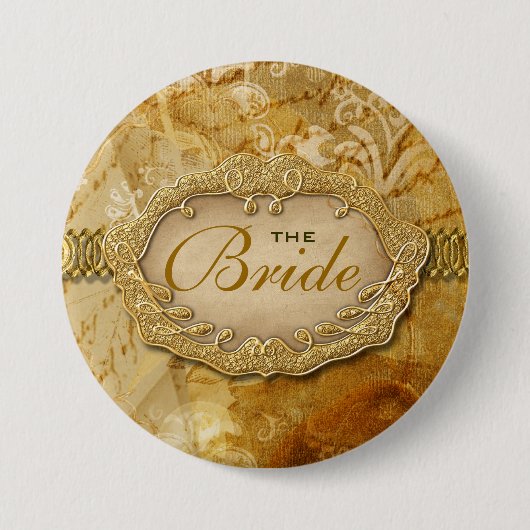 Vintages Braun "des Brautparty" Goldviktorianisch Button (Vorderseite)