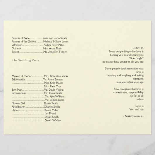 Vintages Braun-Eichenbaum-Hochzeitsprogramm (Rückseite)