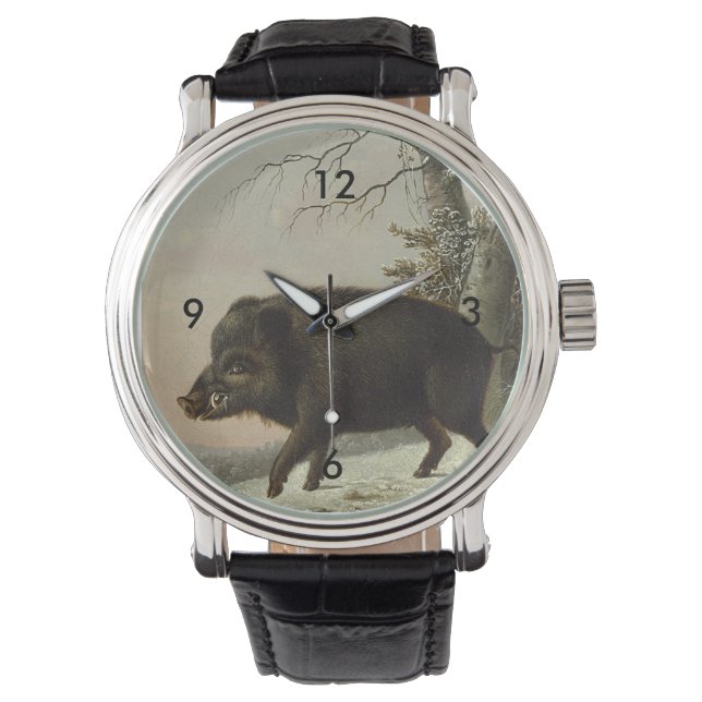 Vintages Braunbär Jagdgemälde, Wildlife Art Armbanduhr (Vorderseite)