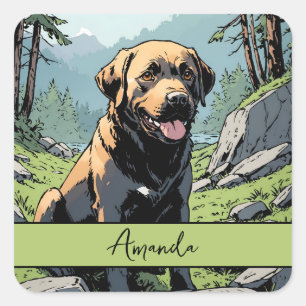 Vintages braunes Labrador im Comic in der Natur Quadratischer Aufkleber