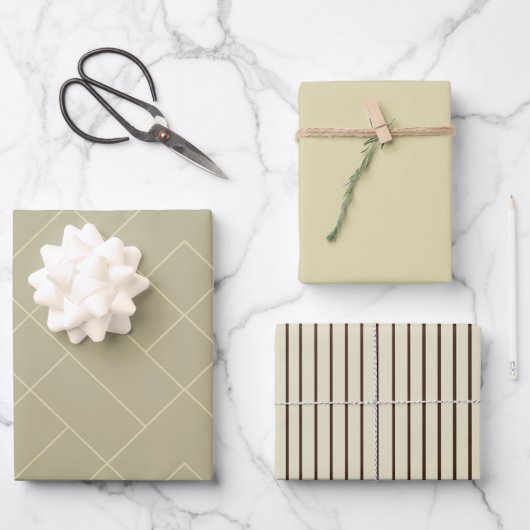 Vintages braunes minimales geometrisches Muster Geschenkpapier Set (Vorderseite)
