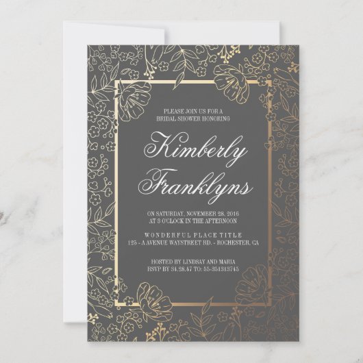 Vintages Brautparty aus Gold und Grau Einladung (Vorderseite)