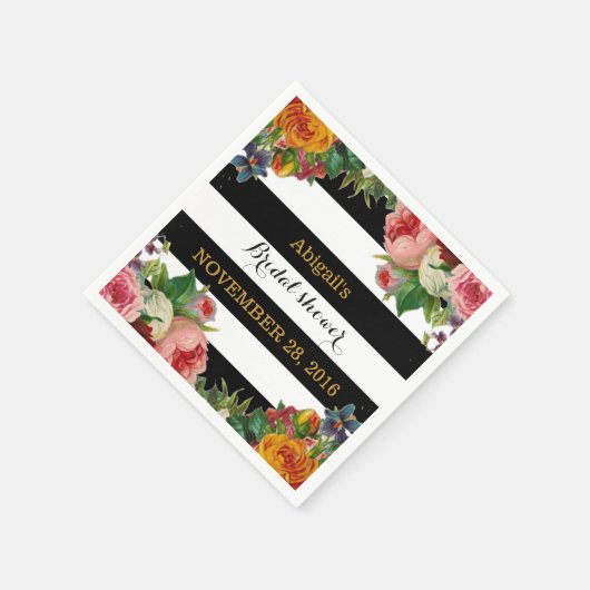 Vintages Brautparty aus schwarzem Streifen Serviette (Ecke)