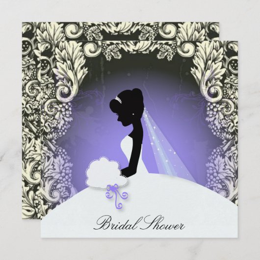 Vintages Brautparty der Blumenbräune Silhouette Einladung (Vorne/Hinten)