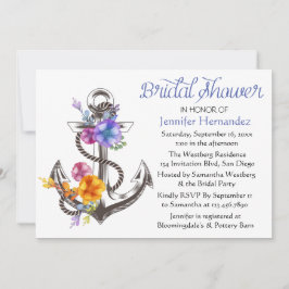 Vintages Brautparty Floral Ship Anker Blau Einladung