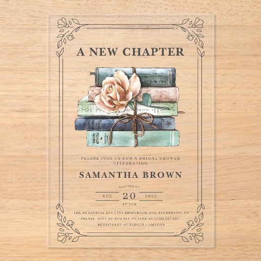 Vintages Brautparty für Blumenbücher Acryleinladungen (Vorderseite)