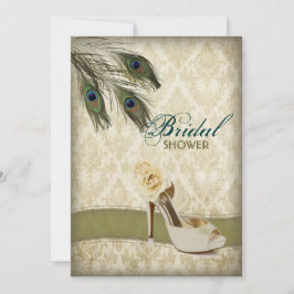 Vintages Brautparty für die Pfauenhochzeit Einladung