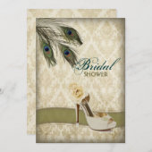 Vintages Brautparty für die Pfauenhochzeit Einladung (Vorne/Hinten)