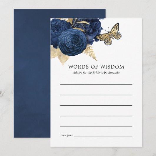 Vintages Brautparty für Navy Blue und Gold Einladung (Vorne/Hinten)