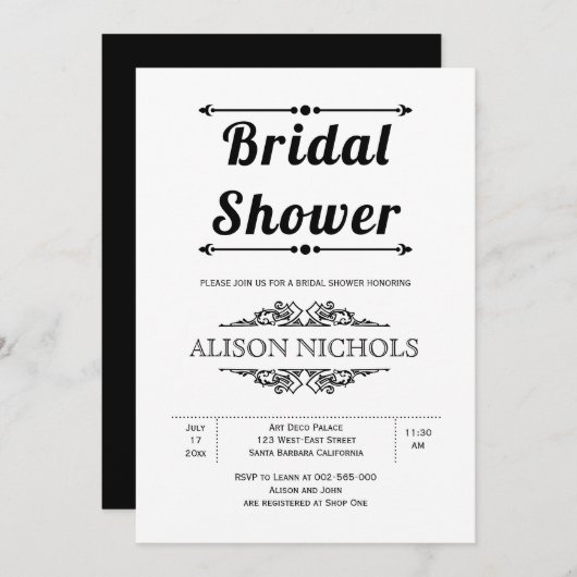 Vintages Brautparty für Schwarzweiß-Typografie Einladung (Vorne/Hinten)