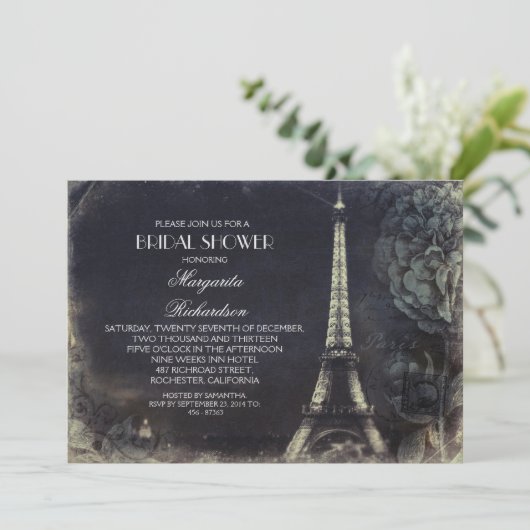 Vintages Brautparty im Pariser Eiffelturm Einladung (Stehend Vorderseite)