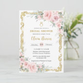 Vintages Brautparty mit blindfarbenem Rosa Einladung (Stehend Vorderseite)