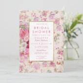 Vintages Brautparty mit  Rosa Einladung (Stehend Vorderseite)