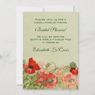 Vintages Brautparty, Roter Mohn Blume Blumenkohl Einladung