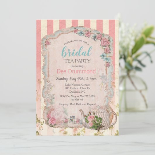 Vintages Brautparty Tee Party Einladung (Stehend Vorderseite)