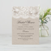 Vintages Brautparty von Lace Bow & Burlap Einladung (Stehend Vorderseite)