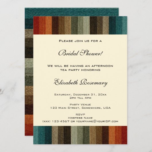 Vintages Brautparty, warme Herbststreifen Einladung (Vorne/Hinten)