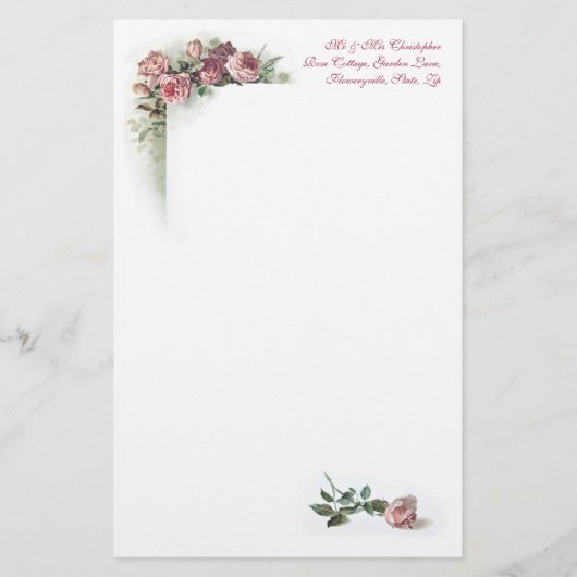 Vintages Briefpapier der rosa Rosen (Vorderseite)