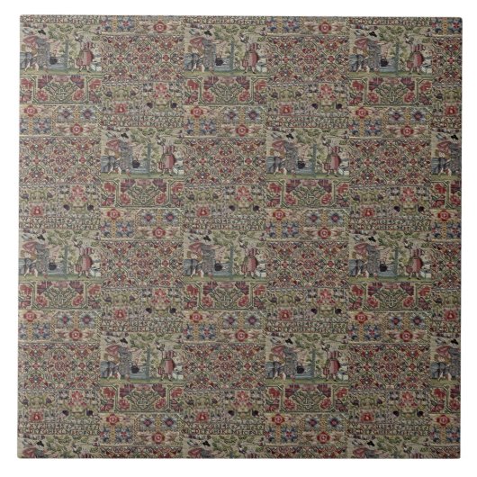 Vintages britisches Stickereimuster Blau Pink Fliese (Vorderseite)