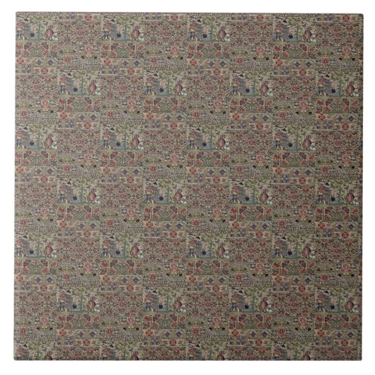 Vintages britisches Stickereimuster Blau Pink Fliese (Vorderseite)