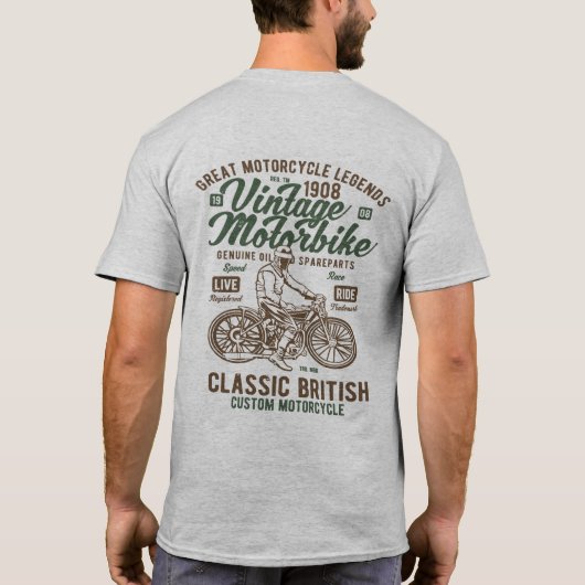 Vintages British Motorbike Cafe Racer T-Shirt (Rückseite)