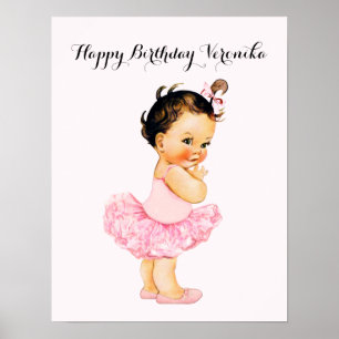 Vintages Brünettes Baby Girl Ballerina Tutu Pink Poster