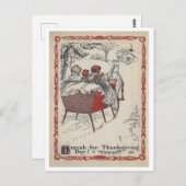 Vintages Buch Illustration Erntedank Sleigh Ride Postkarte (Vorne/Hinten)