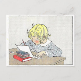 Vintages Buch Illustration Girl Writing a Letter Postkarte