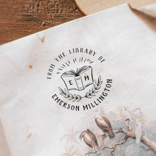 Vintages Buch und Zweigstelle aus der Bibliothek Gummistempel