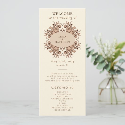 Vintages Buchmotif Wedding Programm (Stehend Vorderseite)