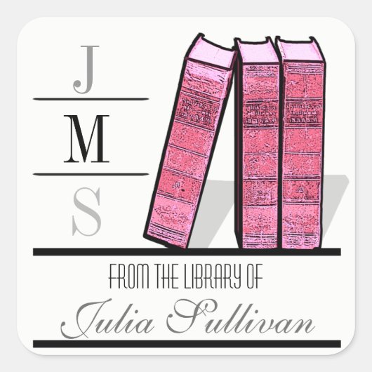 Vintages Buchshelf Rosa Quadratischer Aufkleber (Vorderseite)