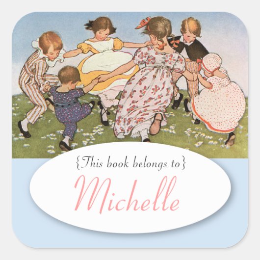 Vintages Buchzeichen für Kinder Quadratischer Aufkleber (Vorderseite)