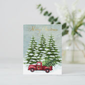 Vintages Budget Red Truck Weihnachtsbaumen Feiertagskarte (Stehend Vorderseite)