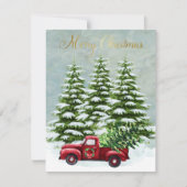 Vintages Budget Red Truck Weihnachtsbaumen Feiertagskarte (Vorderseite)