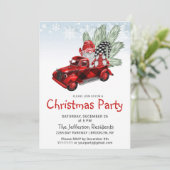 Vintages Buffalo Red Truck & Gnomes Weihnachtsfest Einladung (Stehend Vorderseite)