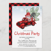 Vintages Buffalo Red Truck & Gnomes Weihnachtsfest Einladung (Vorne/Hinten)