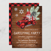 Vintages Buffalo Red Truck & Gnomes Weihnachtsfest Einladung (Vorne/Hinten)