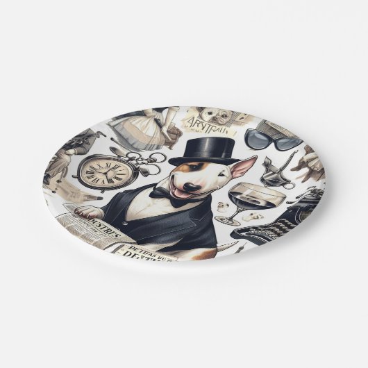 Vintages Bull Terrier Muster Pappteller (Schrägansicht)