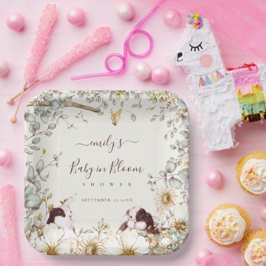 Vintages Bunnies-Baby aus Blütenblättercreme Pappteller (Party)