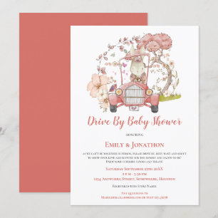 Vintages Bunny Car Floral Drive mit Babydusche Einladung