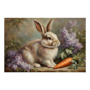 Vintages Bunny mit Lilac Blume und Carrot Poster