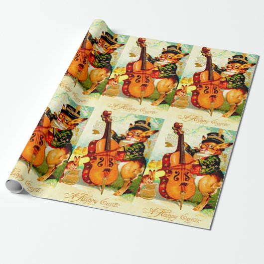 Vintages Bunny Playing mit Violin Ostergruß Geschenkpapier (Ungerollt)