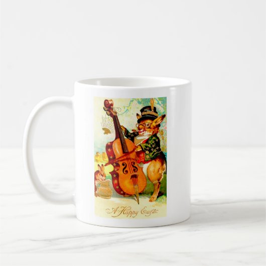 Vintages Bunny Playing mit Violin Ostergruß Kaffeetasse (Links)