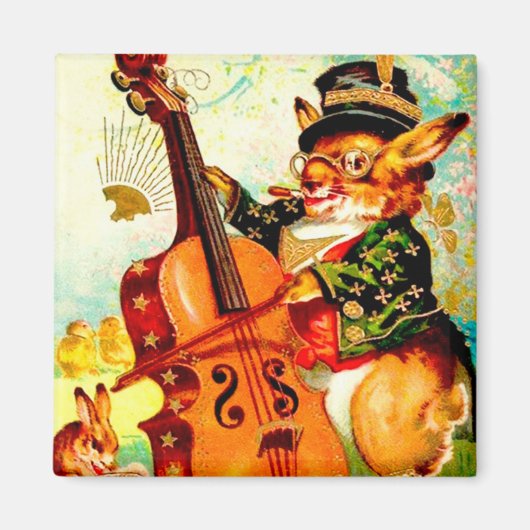 Vintages Bunny Playing mit Violin Ostergruß Magnet (Vorne)