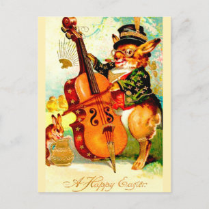 Vintages Bunny Playing mit Violin Ostergruß Postkarte